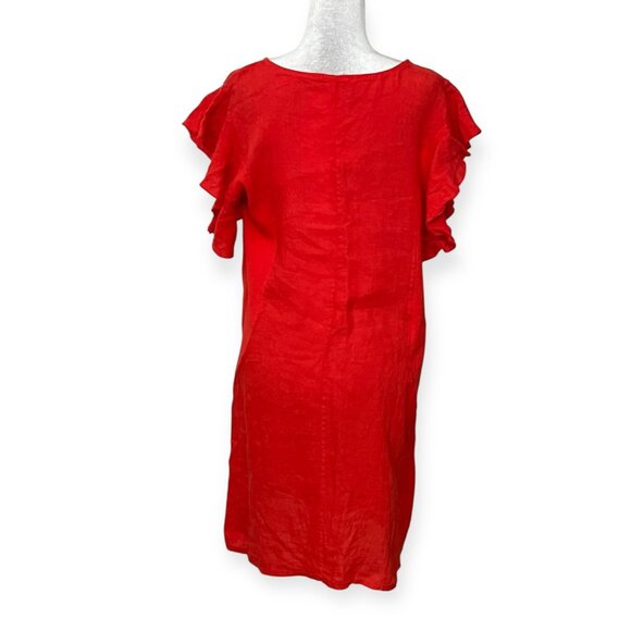 Lungo L’Arno Red Linen Shift Dress Ruffle Sleeve Made in Italy Size M/L - Picture 3 of 11